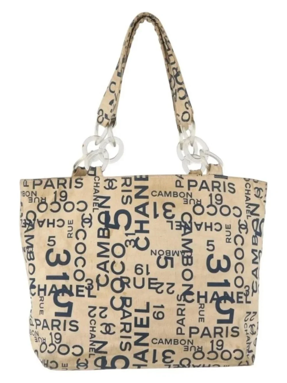 CHANEL By Sea Line Tote Bag Canvas White Silver CC Auth 179915